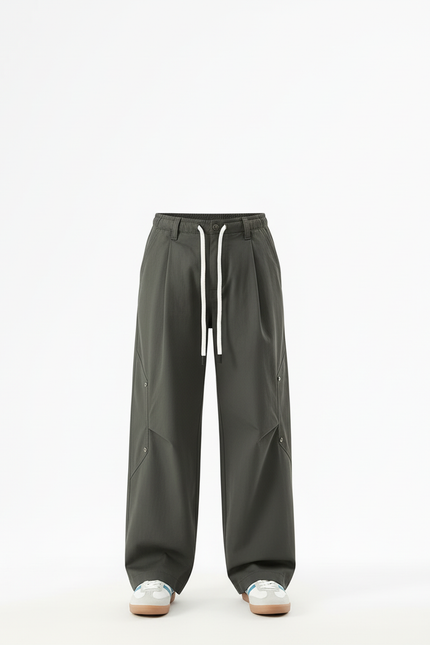 Pantalon Cargo Vert Large Décontracté Cordon - Kaki Gabardine - vue 3