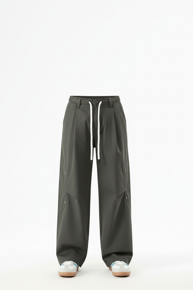 Pantalon Cargo Vert Large Décontracté Cordon - Kaki Gabardine - vue 3