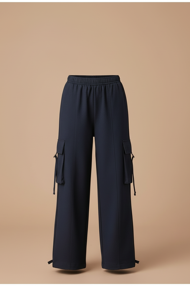 Pantalon Cargo Bleu Marine Ample Poches Fille - Molleton - vue 3