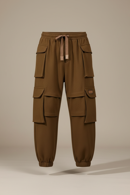 Pantalon Cargo Marron Ample Coton Multipoches Homme - Laine - vue 3