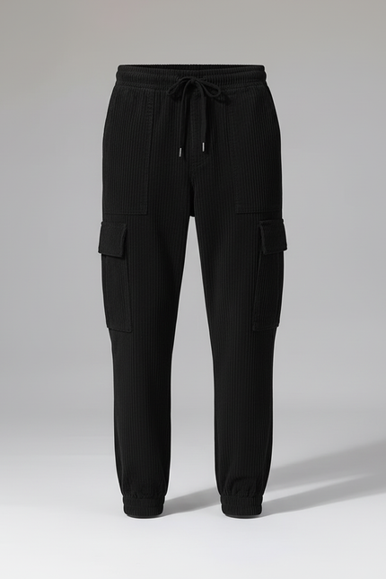 Pantalon Cargo Noir Côtelé Ample Cordon Homme - Cordé - vue 3