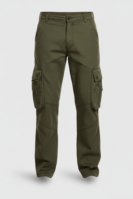 Pantalon Cargo Vert Militaire Ample Multipoches Coton Homme - Kaki - vue 3