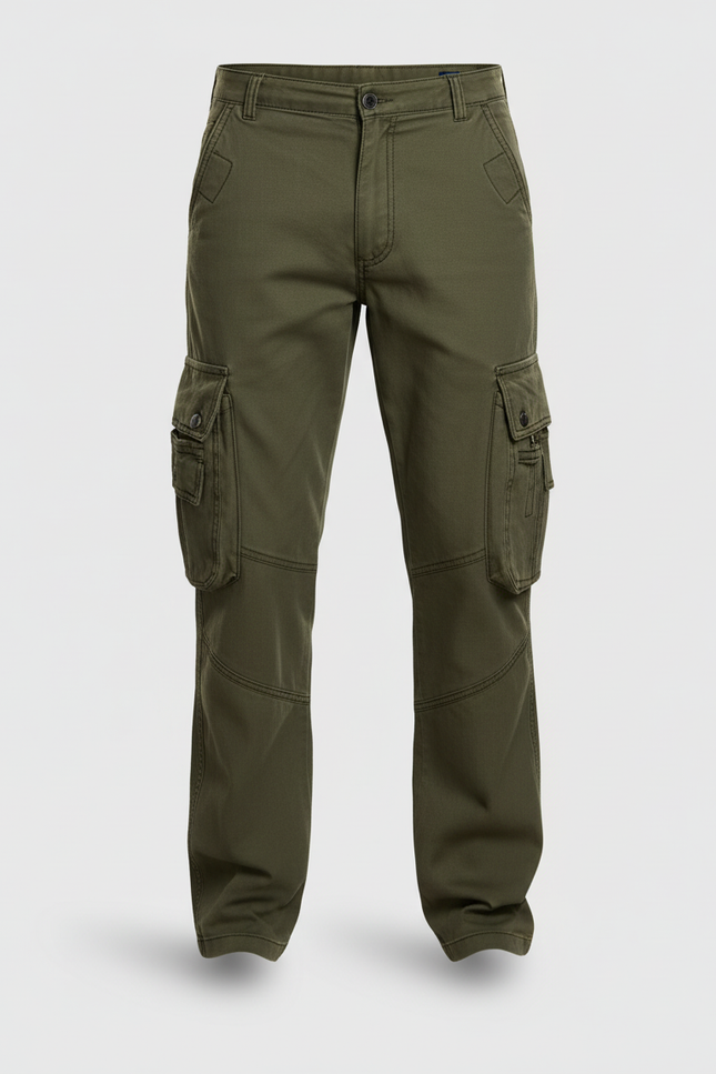 Pantalon Cargo Vert Militaire Ample Multipoches Coton Homme - Kaki - vue 3