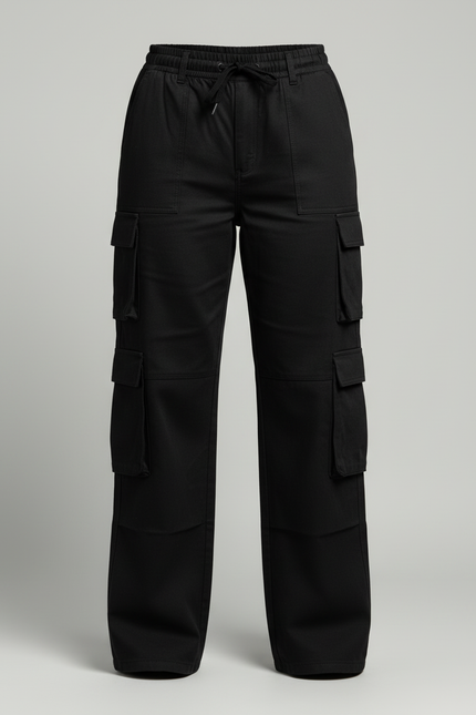 Pantalon Cargo Noir Ample Multipoches Streetwear Femme - Toile - vue 3