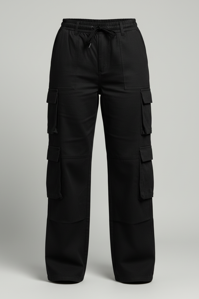 Pantalon Cargo Noir Ample Multipoches Streetwear Femme - Toile - vue 3