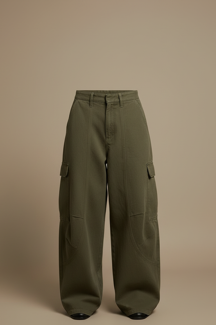 Pantalon Cargo Vert Kaki Ample Coupe Large Femme - Toile - vue 3