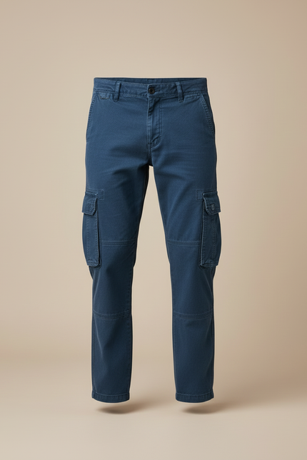 Pantalon Cargo Bleu Marine Décontracté Coton Multipoches Homme - vue 3