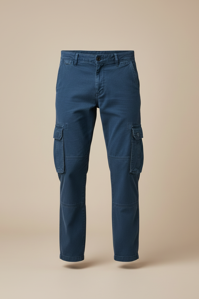 Pantalon Cargo Bleu Marine Décontracté Coton Multipoches Homme - vue 3