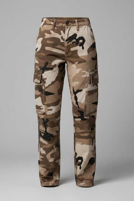 Pantalon Cargo Camouflage Marron Poches Ample Femme - Toile - vue 3