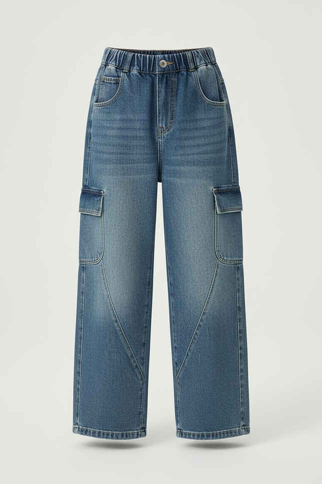 Pantalon Cargo Denim Bleu Ample Taille Haute Fille - Jean - vue 3