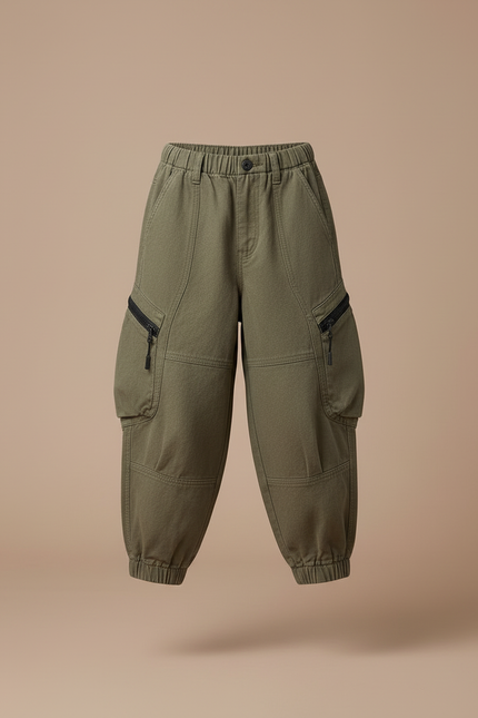 Pantalon Cargo Vert Kaki Ample Molletonné Enfant Décontracté - vue 3