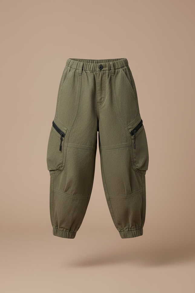 Pantalon Cargo Vert Kaki Ample Molletonné Enfant Décontracté - vue 3