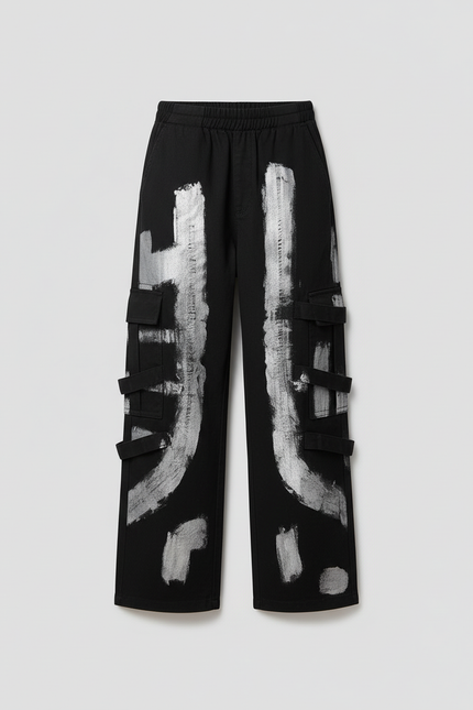 Pantalon Cargo Noir Ample Imprimé Enfant Streetwear - Toile - vue 3