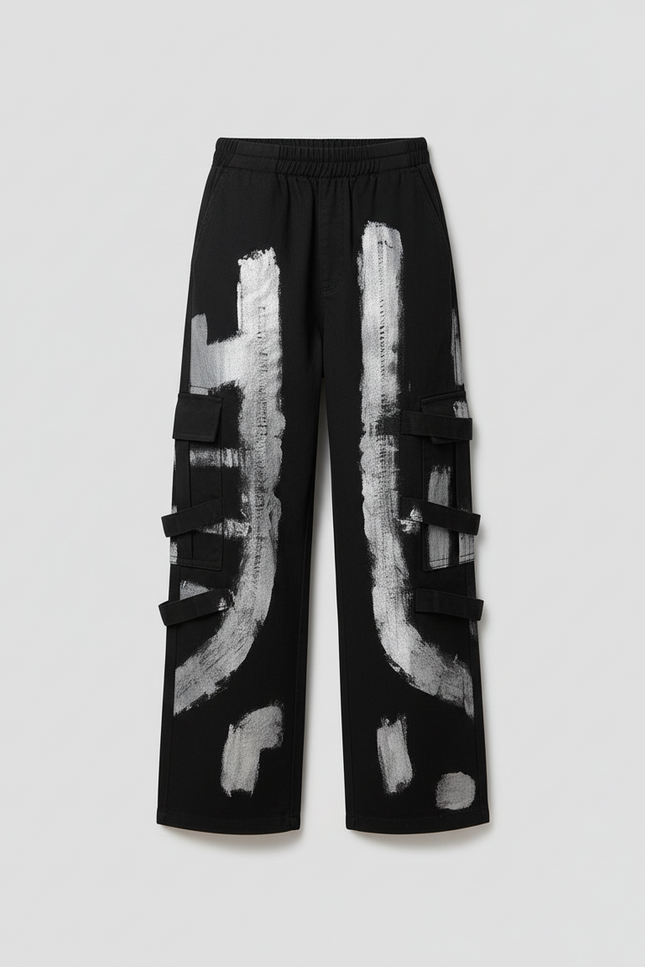 Pantalon Cargo Noir Ample Imprimé Enfant Streetwear - Toile - vue 3