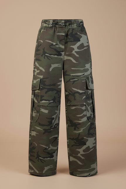 Pantalon Cargo Camouflage Ample Coton Enfant - Kaki - vue 3