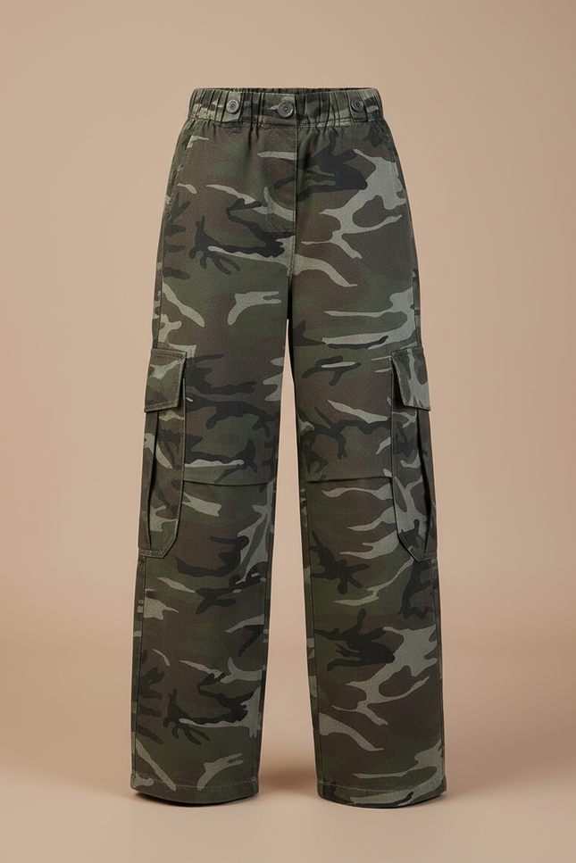 Pantalon Cargo Camouflage Ample Coton Enfant - Kaki - vue 3