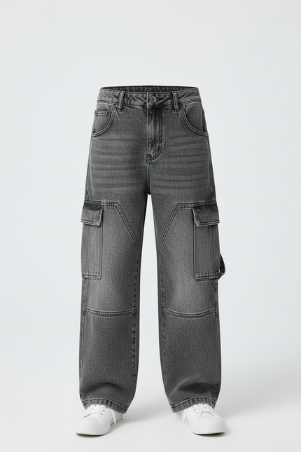 Pantalon Cargo Jean Gris Ample Multipoches Enfant - vue 3
