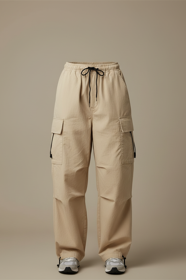 Pantalon Cargo Beige Ample Décontracté Cordon Femme - Toile - vue 3