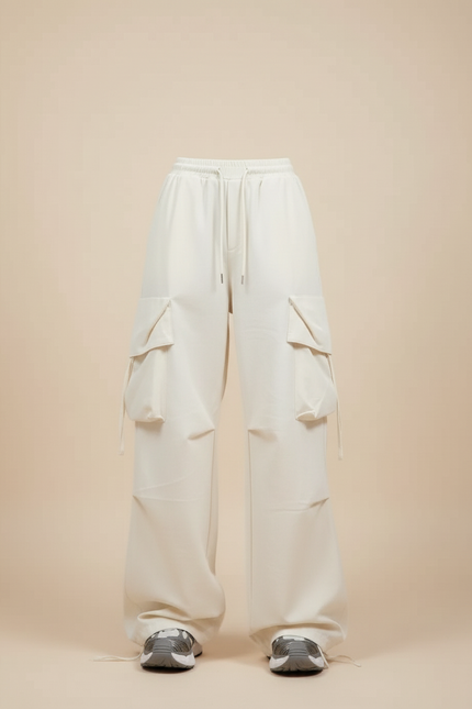 Pantalon Cargo Écru Ample Taille Haute Femme - Beige Toile - vue 3