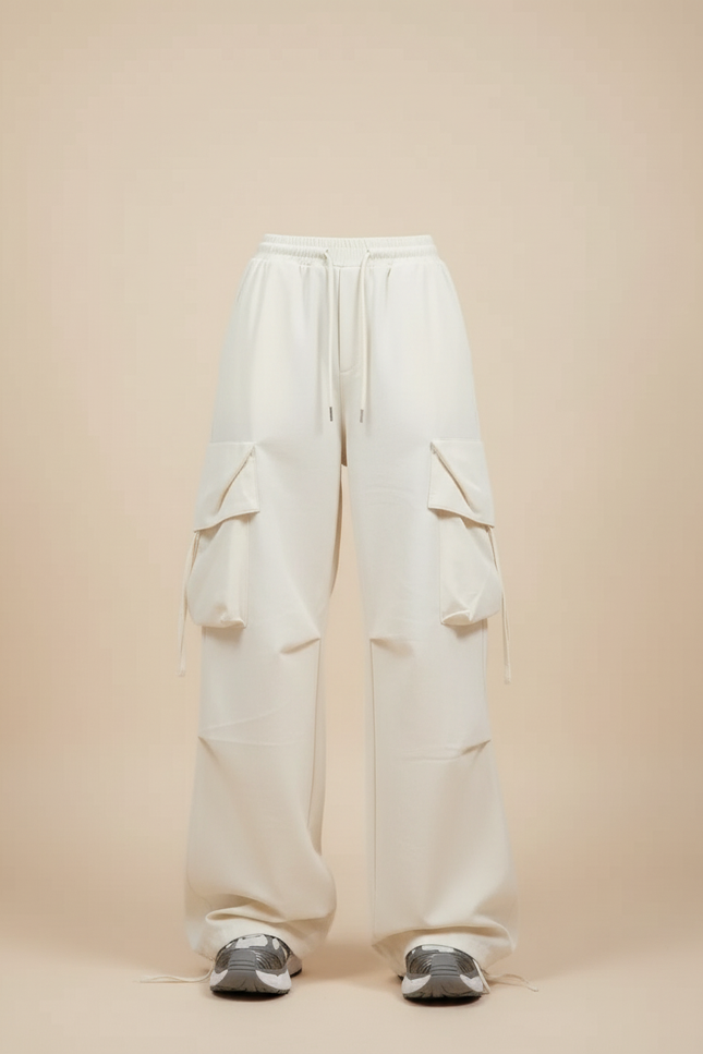Pantalon Cargo Écru Ample Taille Haute Femme - Beige Toile - vue 3