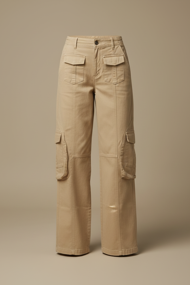 Pantalon Cargo Beige Ample Femme Chic Décontracté - Gabardine - vue 3