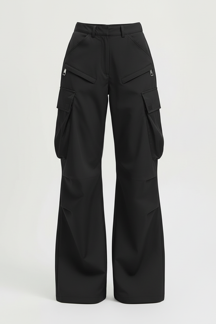 Pantalon Cargo Noir Ample Poches Zippées - Polyester - vue 3