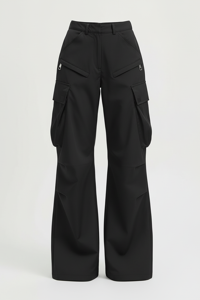 Pantalon Cargo Noir Ample Poches Zippées - Polyester - vue 3