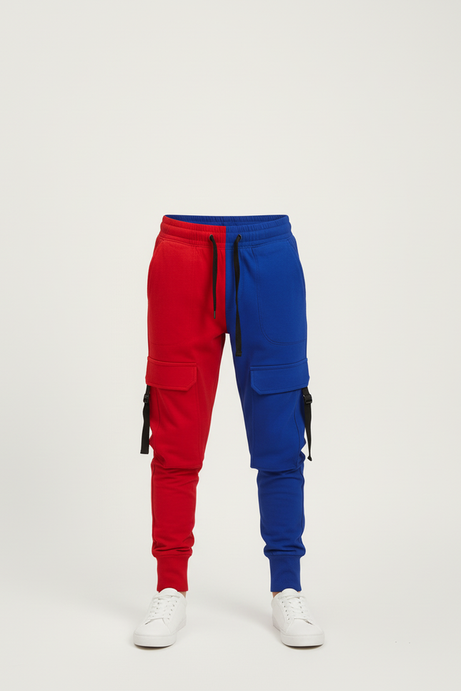 Pantalon Cargo Bicolore Rouge Bleu Multipoches Enfant - Multicolore Molleton - vue 3