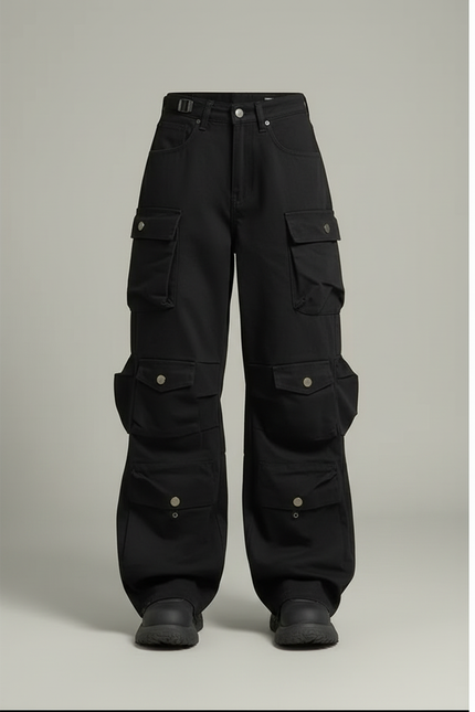 Pantalon Cargo Noir Ample Multipoches Y2K Femme - Toile - vue 3