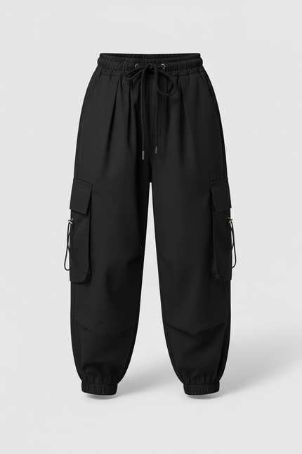 Pantalon Cargo Noir Ample Multipoches Fille - Polyester - vue 3