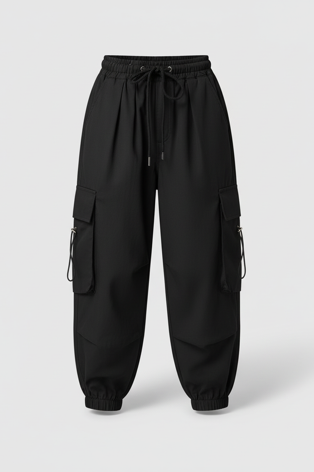 Pantalon Cargo Noir Ample Multipoches Fille - Polyester - vue 3