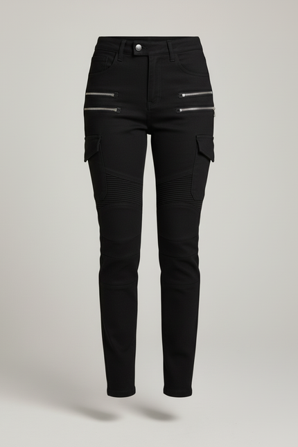 Pantalon Cargo Noir Zippé Plissé Femme - Toile - vue 3