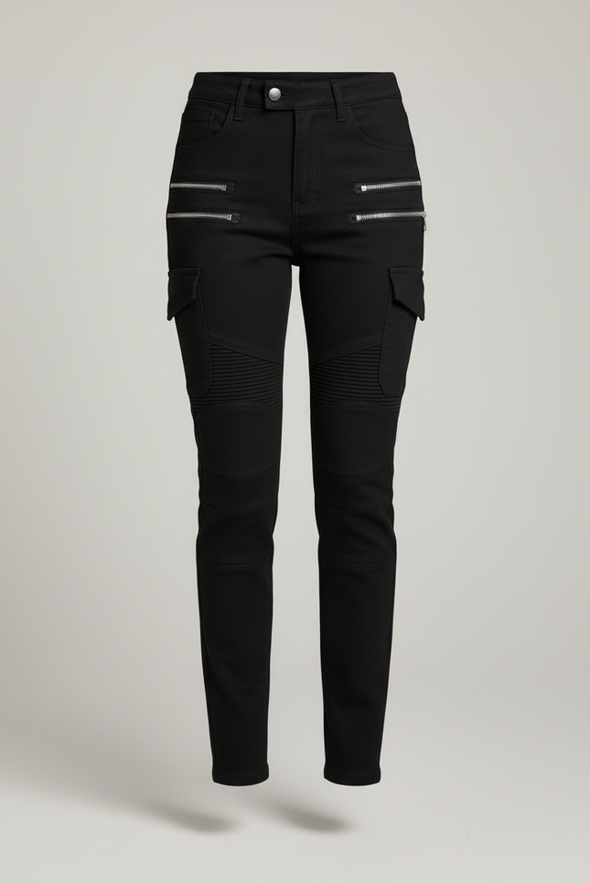 Pantalon Cargo Noir Zippé Plissé Femme - Toile - vue 3