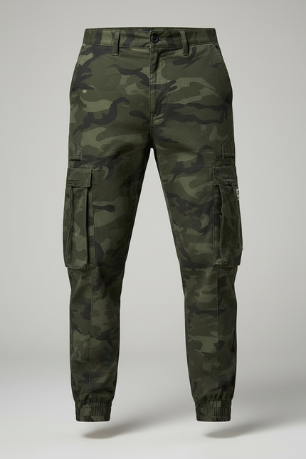 Pantalon Cargo Camouflage Militaire Vert Multipoches Homme - Toile - vue 3