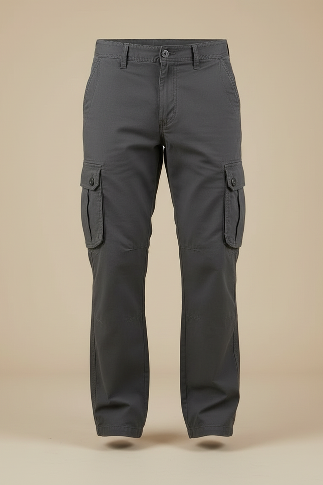 Pantalon Cargo Gris Coton Multipoches Décontracté Homme - vue 3