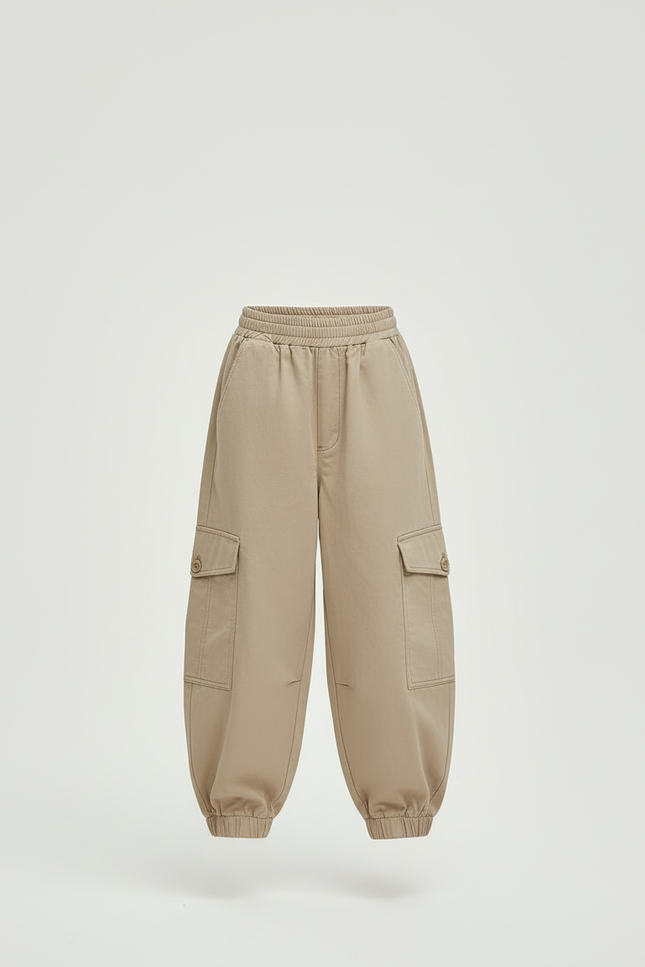 Pantalon Cargo Beige Ample Taille Élastique Enfant - Toile - vue 3
