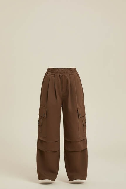 Pantalon Cargo Large Marron Ample Multipoches Coton - Molleton - vue 3