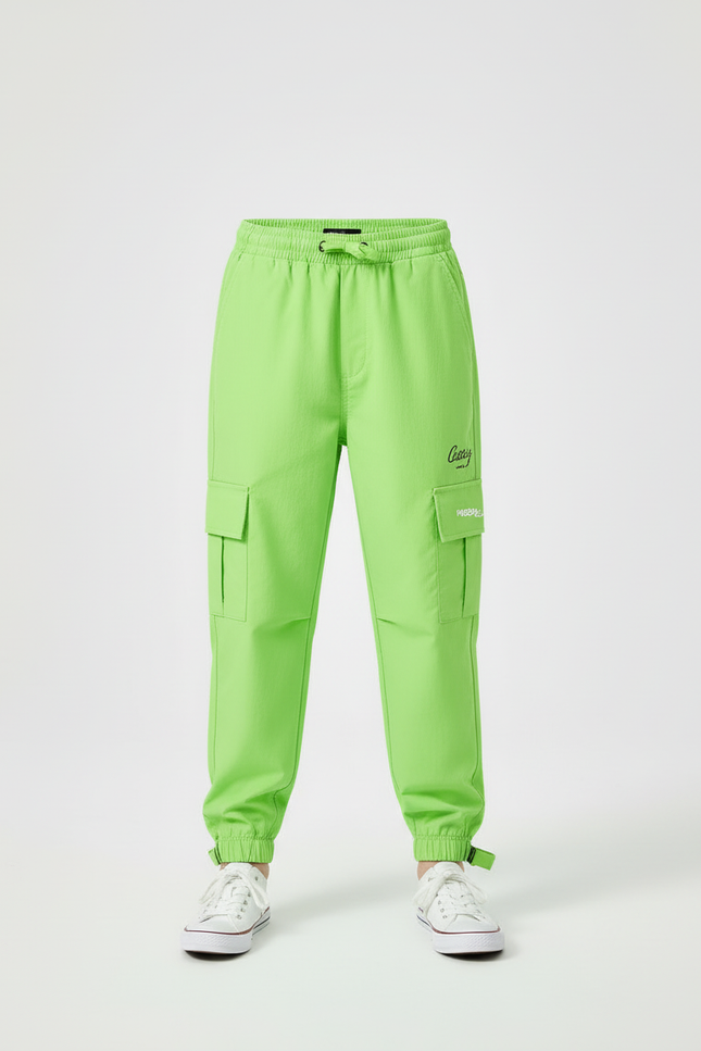 Pantalon Cargo Vert Fluo Ample Enfant Poches - Polyester - vue 3