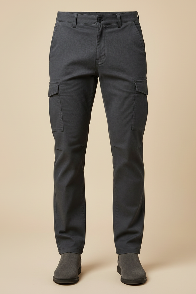 Pantalon Cargo Gris Multipoches Coton Homme Décontracté - vue 3