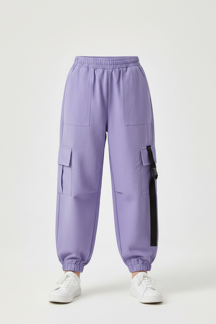 Pantalon Cargo Ample Violet Poches Sangles Enfant - Toile - vue 3