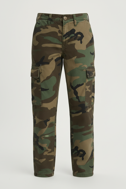 Pantalon Cargo Camouflage Ample Multipoches Fille - Imprimé Toile - vue 3