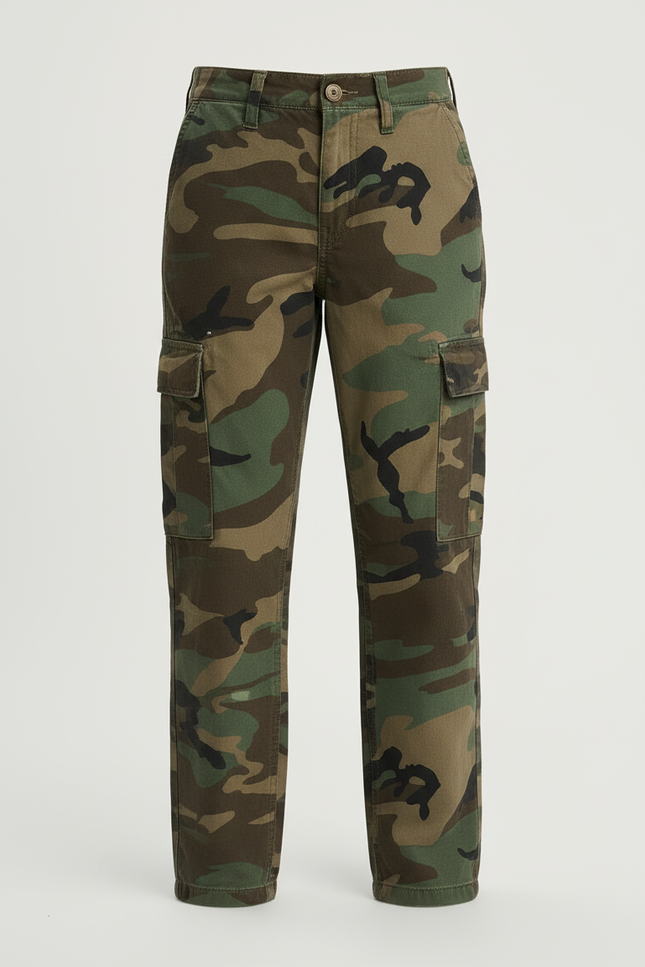 Pantalon Cargo Camouflage Ample Multipoches Fille - Imprimé Toile - vue 3