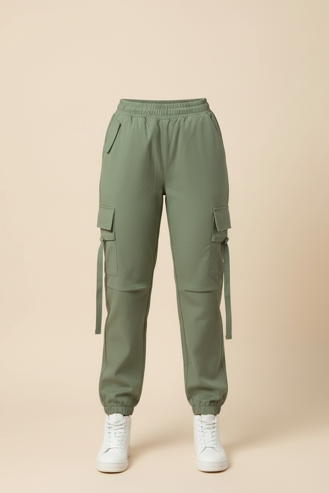 Pantalon Cargo Vert Kaki Ample Multipoches Décontracté Femme - Gabardine - vue 3