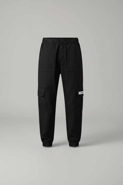 Pantalon Cargo Noir Coton Multipoches Décontracté Enfant - vue 3