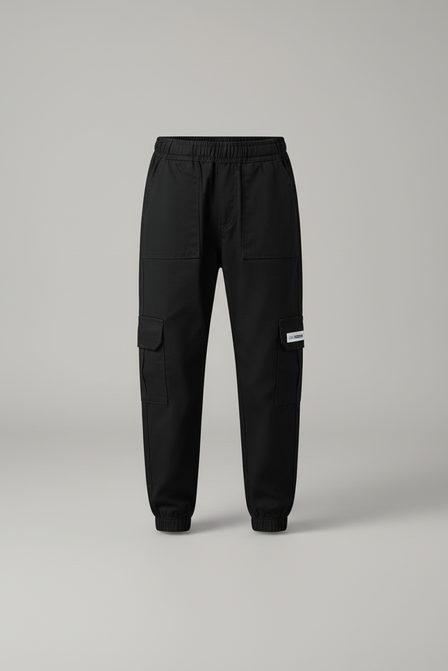 Pantalon Cargo Noir Coton Multipoches Décontracté Enfant - vue 3