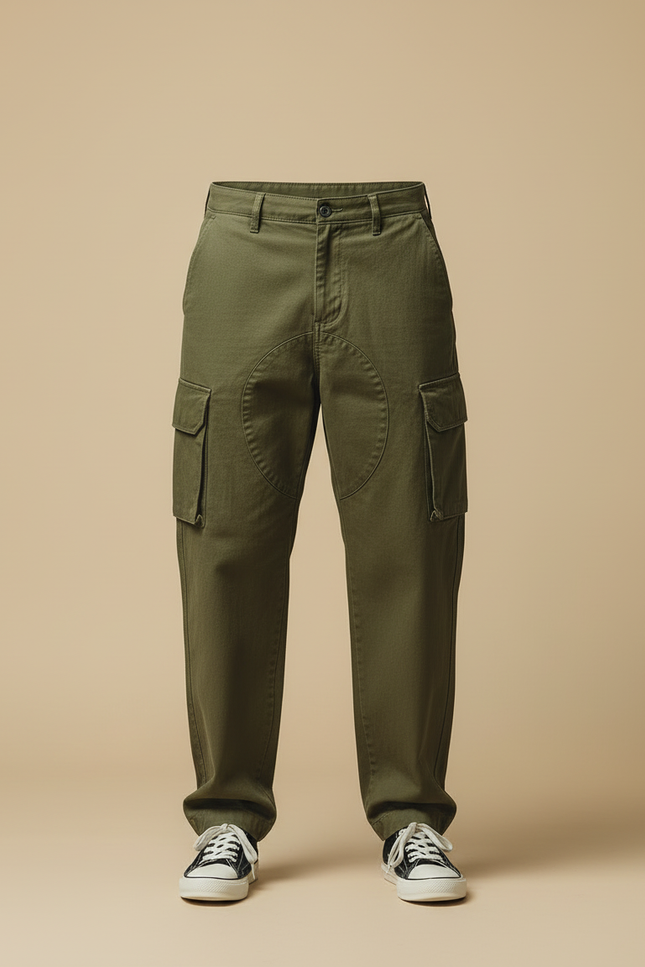 Pantalon Cargo Vert Kaki Ample Coton Multipoches Homme - vue 3