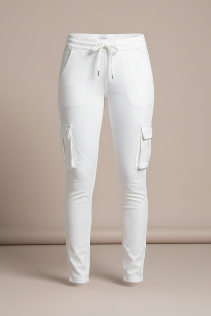 Pantalon Cargo Blanc Skinny Cordon Multi-Poches Femme - Coton - vue 3