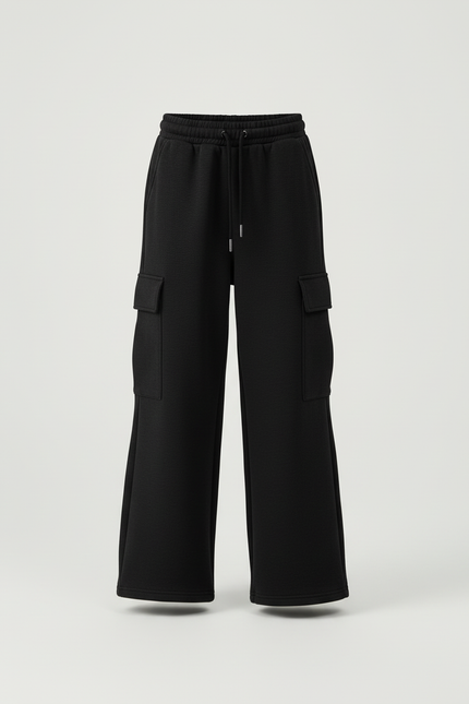 Pantalon Cargo Noir Ample Molletonné Femme Décontracté - vue 3