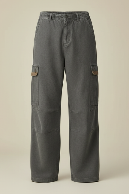 Pantalon Cargo Gris Coton Ample Multipoches Homme - Toile - vue 3
