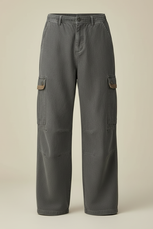 Pantalon Cargo Gris Coton Ample Multipoches Homme - Toile - vue 3